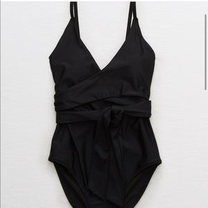 NWT Aerie wrap one piece swimsuit in black, size small